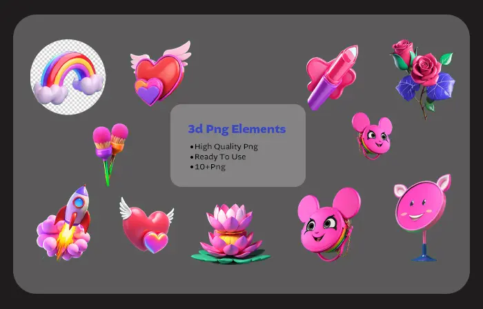 Elegant Pink 3D Elements Pack